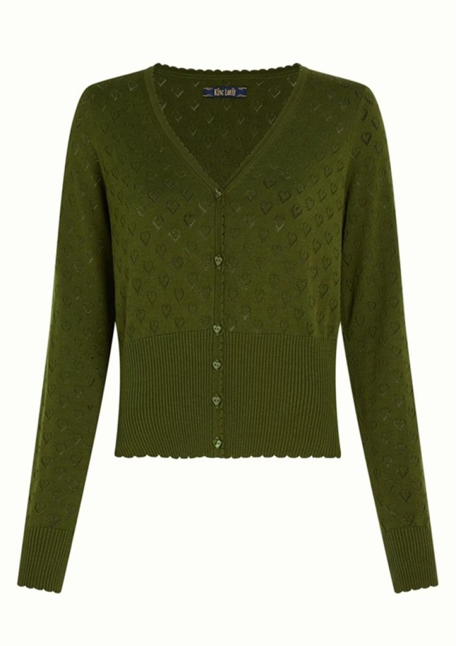Cardigans & Strik King Louie | King Louie Cardigan Cardi V Heart Ajour Bci Olive Green
