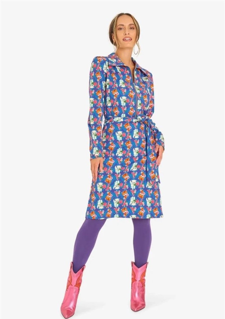 Baeredygtighed Tante Betsy | Tante Betsy Kjole Dress Betsy Zip Kitty Cat Blue