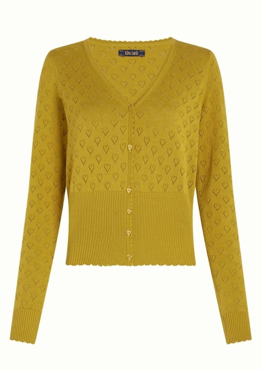 Cardigans & Strik King Louie | King Louie Cardigan Cardi V Heart Ajour Bci Curry Yellow