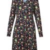 Kjoler Lalamour | Lalamour Kjole 2360 Collar Dress Marilyn Retro Birds Brown