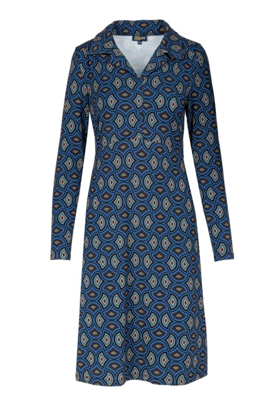 Kjoler Lalamour | Lalamour Kjole 2310 Collar Dress Marilyn Interwoven Aubergine Cobalt