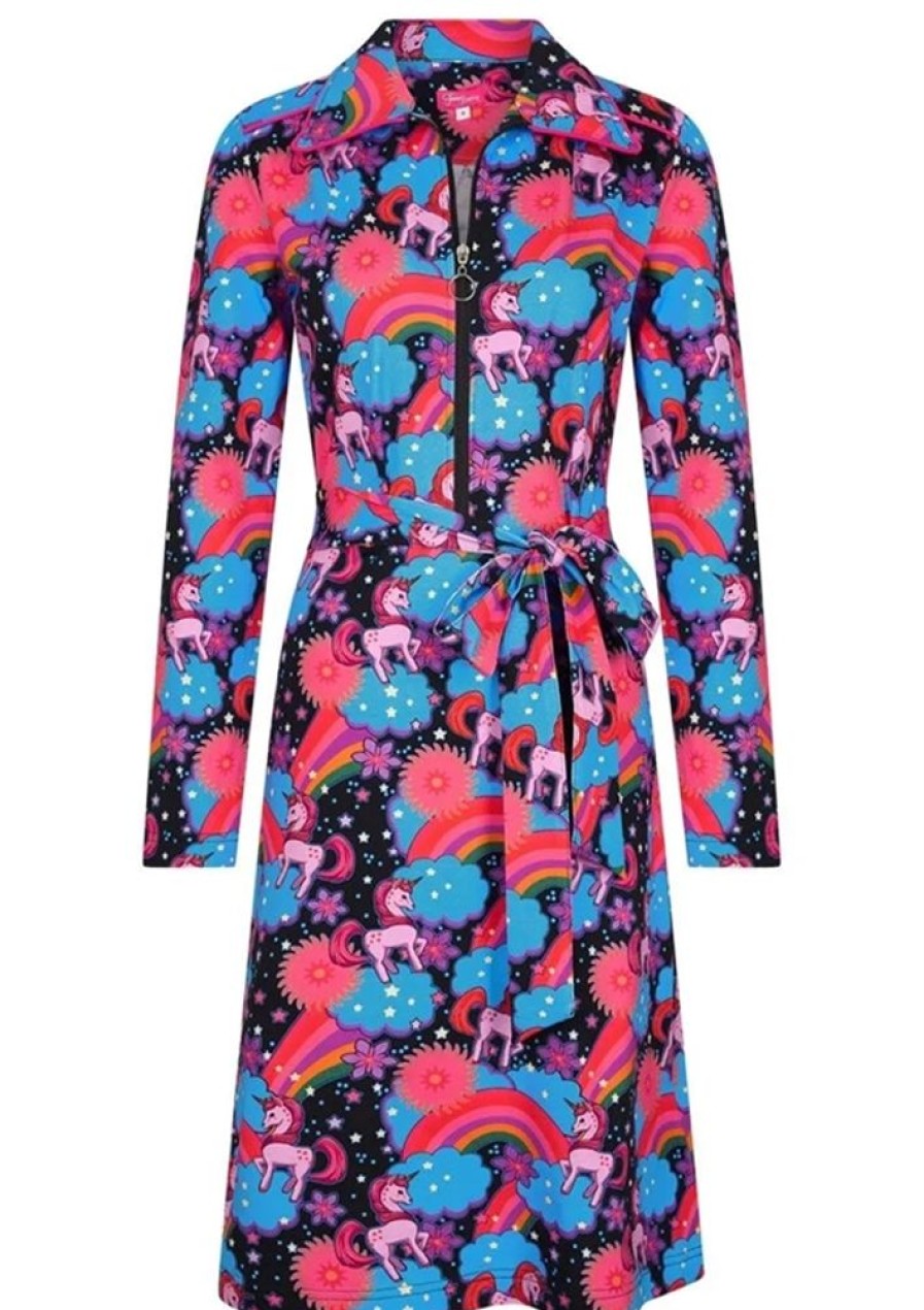 Baeredygtighed Tante Betsy | Tante Betsy Kjole Dress Betsy Zip Unicorn Black