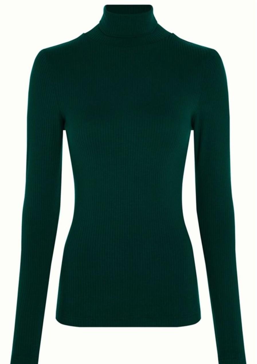 Bluser & Skjorter King Louie | King Louie Bluse Rollneck Top Uni Rib Pine Green