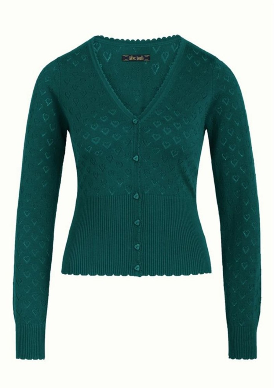 Cardigans & Strik King Louie | King Louie Cardigan Cardi V Heart Ajour Bci Dragonfly Green