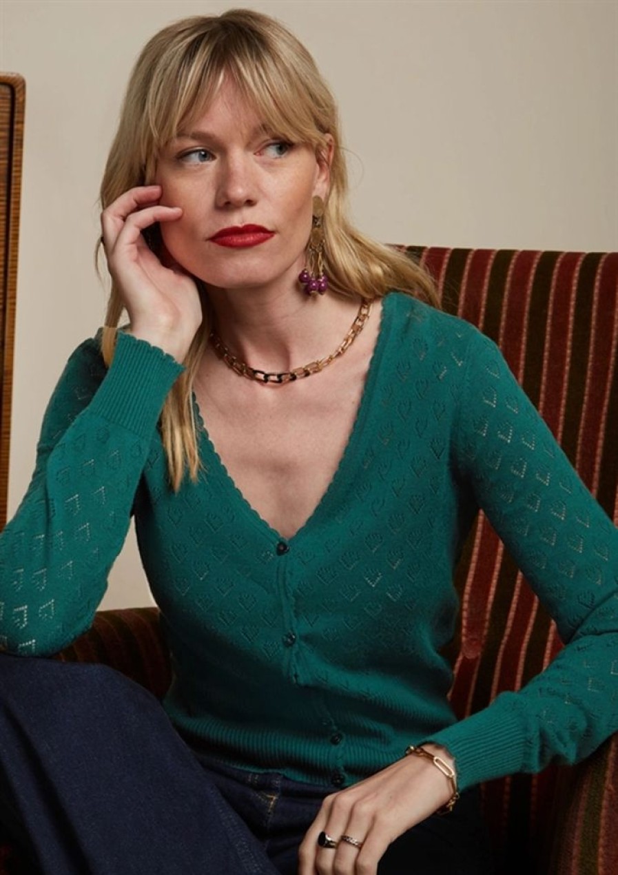 Cardigans & Strik King Louie | King Louie Cardigan Cardi V Heart Ajour Bci Dragonfly Green